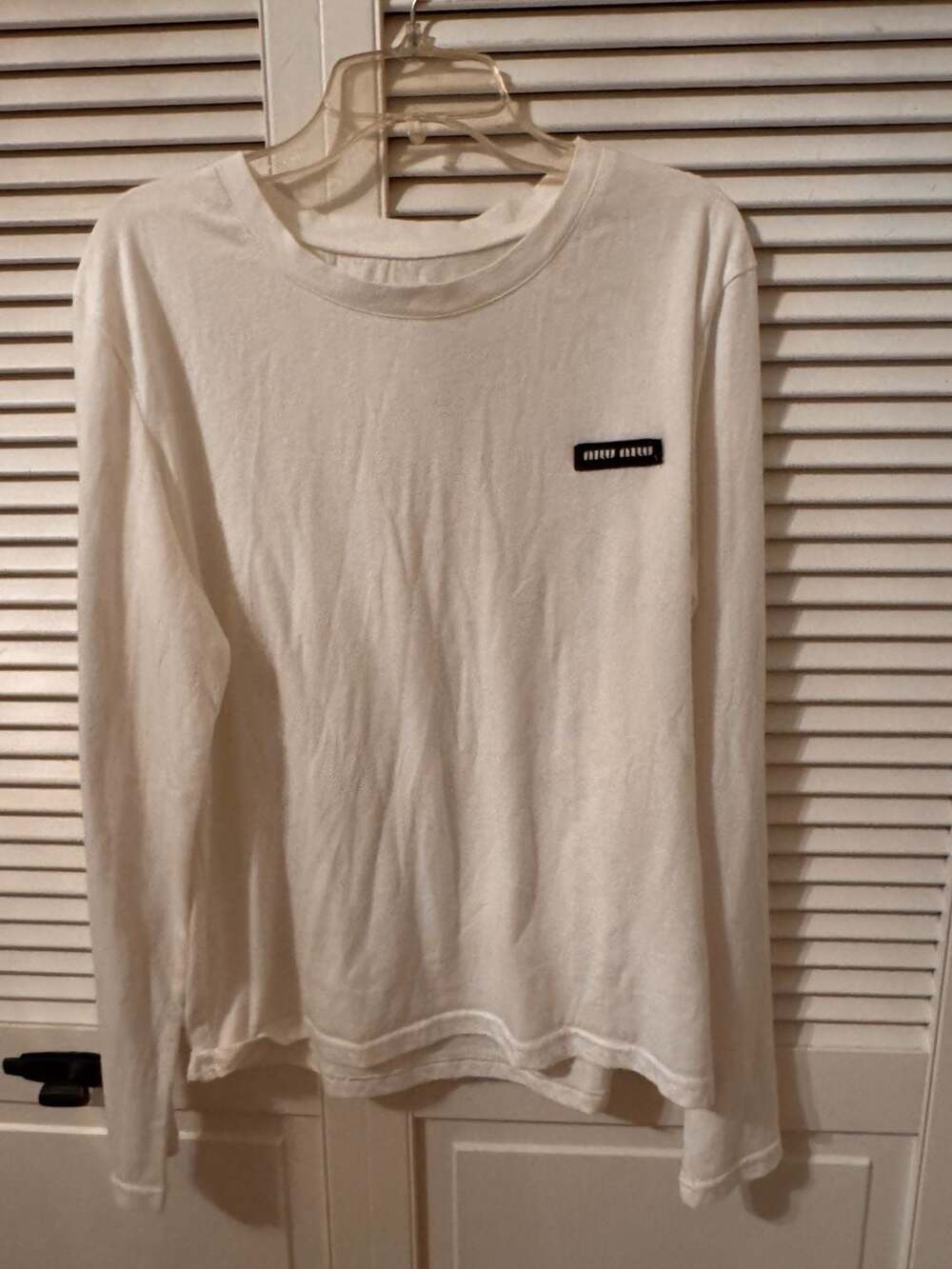 Miu Miu Logo Patch Long Sleeve T-Shirt Size M White Cotton
